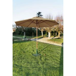 PARASOL Ø3M ARMATURE BOIS EXO TOILE TAUPE POLYESTER 210GR TRAITEE TEFLON AVEC MANIVELLE