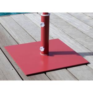 Pied acier coloris ROUGE 45x45x2cm, tube Ø38/48mm, avec 2 vis de blocage