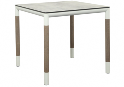 Table BISTROT BASTINGAGE aluminium BLANC , duratek Plateau HPL beton ciré Les Jardins