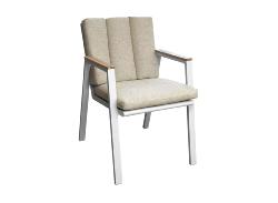 Fauteuil repas LEATHER, châssis alu crème, accoudoirs teck, coussin déhoussable