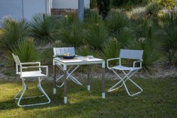 Table BISTROT BASTINGAGE aluminium BLANC , duratek Plateau HPL beton ciré Les Jardins
