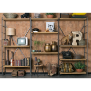 Etagère IRON structure en métal noir, 5 tablettes en bois laqué coloris naturel