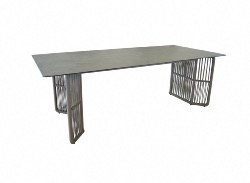 Table IRIS 220x100x74 cm, chassis inox epoxy, sangle olefin, plateau verre ceramique PROLOISIRS