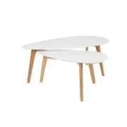 Set de 2 tables gigognes DROP piètement en chêne massif & plateau en MDF coloris blanc brillant