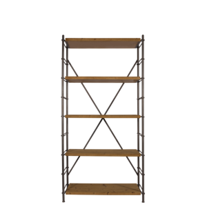 Etagère IRON structure en métal noir, 5 tablettes en bois laqué coloris naturel