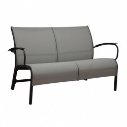 Banc Linea châssis alu graphite toile polyester enduite perfore perle  L136X75X83cm HA41cm 