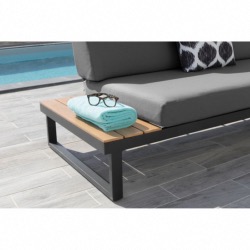 Salon d'angle  STATEN châssis alu epoxy Noir et imitation bois , coussins polyester Noir PROLOISIRS