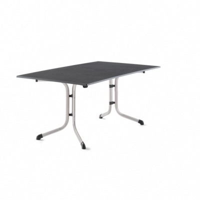 Table pliante 165x95 cm pied acier gris clair et plateau VIVODUR couleur marbré ardoise anthracite