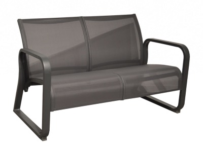 BANC LOUNGE QUENZA chassis aluminium GRAPHITE, Toile coloris GRIS 128X78X83 cm PROLOISIRS