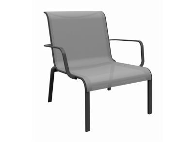 FAUTEUIL LOUNGE CAURO en aluminium coloris graphite et toile coloris Perle Océo