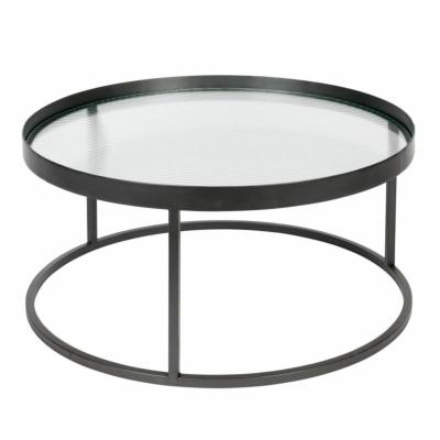 Table basse BOLI ronde Plateau de table en verre Cadre en fer enduit de poudre Dutchbone