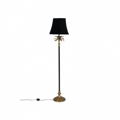 Lampadaire CRESTA Aluminium enduit de poudre noire avec placage or Abat-jour en velours 100% polyest