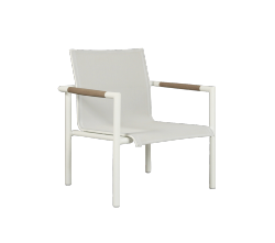 Fauteuil bas empilable BASTINGAGE Aluminium BLANC, accoudoirs Duratek,Toile Ateja BLANC Les Jardins