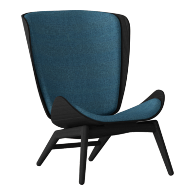 Fauteuil desing READER en bois chêne noir, dessus tissu polyester bleu petrole L78XH105XP91cm, Umage