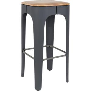 Tabouret de Bar UP-HIGH BARSTOOL chassis acier gris foncé, assise bois naturel