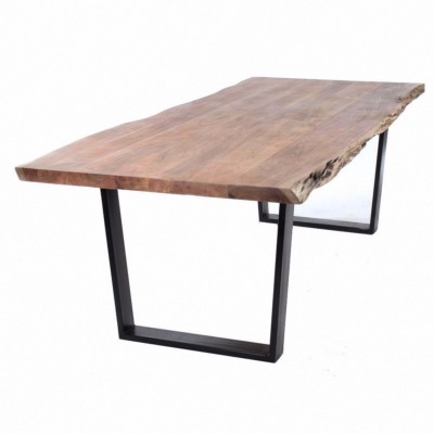 Table KAZ 240 en bois d’acacia avec bord tronc et pieds en métal noir - CASTLE LINE