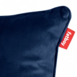 Coussin oreiller bleu foncé touche velour, tissu exterieur 100% polyester et interieur polyester 