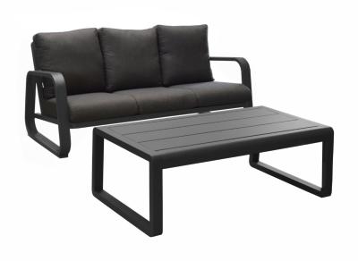 Canapé 3 places ANTONINO avec coussins + TABLE (130x67x45 cm) chassis alu epoxy GRAPHITE, Océo