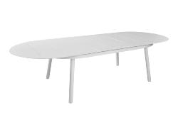Table DUBLIN 230/300X120cm chassis aluminium epoxy BLANC. plateau plein, 10/14 personnes Océo