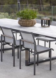 Table repas BASTINGAGE aluminium GRIS , duratek Plateau HPL beton ciré - 12 personnes Les Jardins