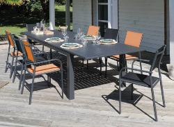 Table GENES 320 Châssis Alu epoxy lattes, allonges papillon, coloris GRAPHITE