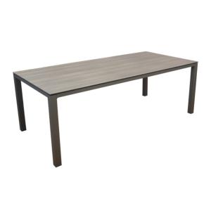 Table STONEO 210x100 châssis aluminium époxy TAUPE plateau HPL Trespa WOOD, pieds réglables