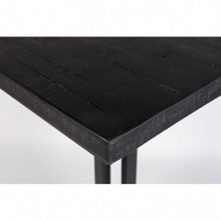 Table de bar haute MAZE coloris noir, plateau en teck de récup laqué ép 30mm White Label