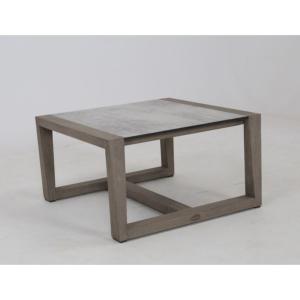 Table basse SKAAL 65x65 cm en teck DURATEK et plateau HPL Béton ciré.