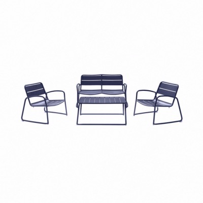 Set BARI coloris BLEU - (1 canapé 2 places + 2 fauteuils + 1 table basse) - Garden Art